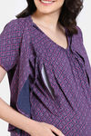 Zivame Maternity Petal Dreams Knit Cotton Full Length Nightdress - Medieval Blue — thumbnail 6